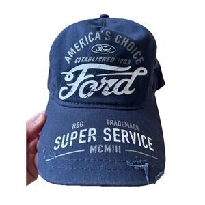 Ford Super Service Baseball Cap Hat One Size Blue Men Distressed Adjustable Dad